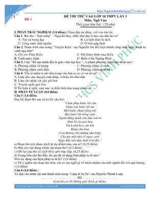 5 Đề thi vào Lớp 10 THPT môn Ngữ Văn lần 3 - Thiên Hương